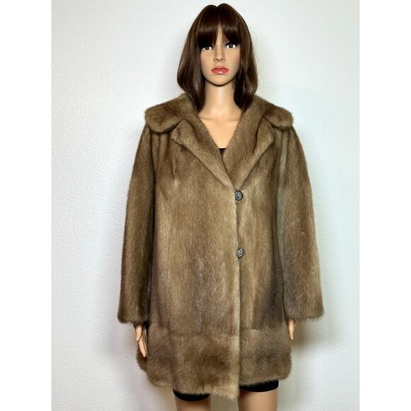 VINTAGE Lepp & Company Women's Size L Golden Brown Mink Stroller Coat - Picture 1 of 12
